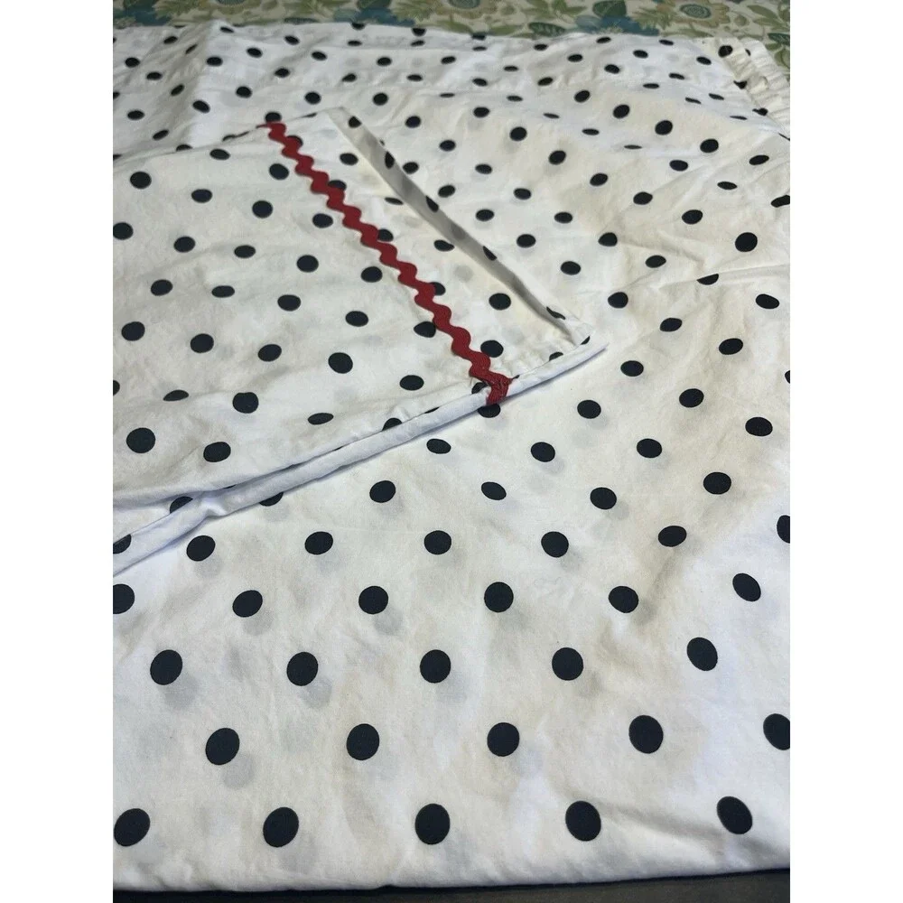 Pottery Barn White w Black Polka Dot Flat Sheet & Pillowcase Twin XL